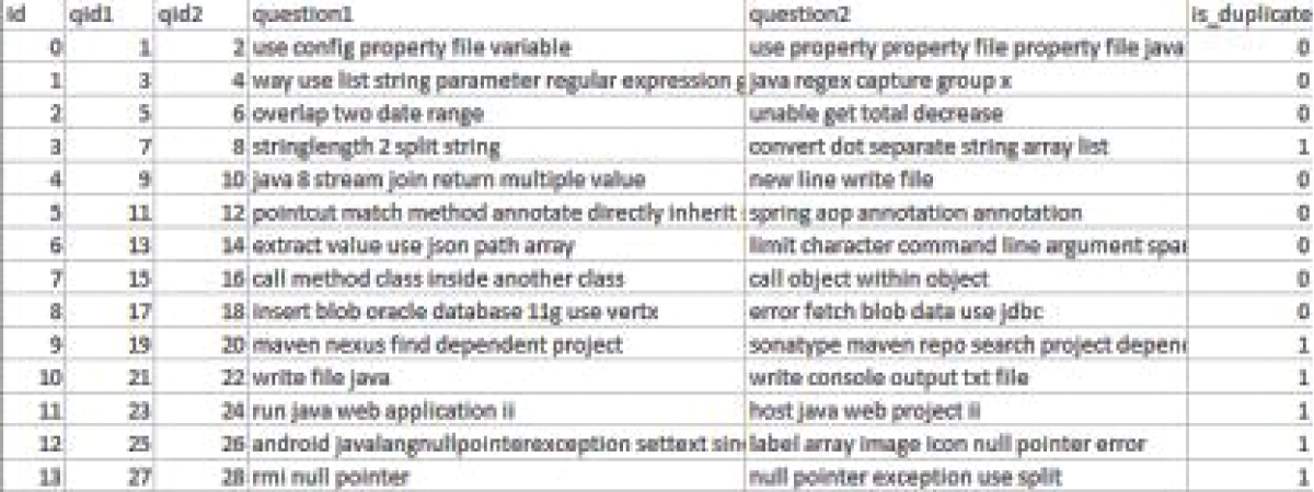 Initial rows of Stackoverflow dataset.