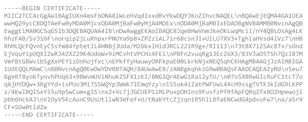 An example of the generated certificate for device #1.