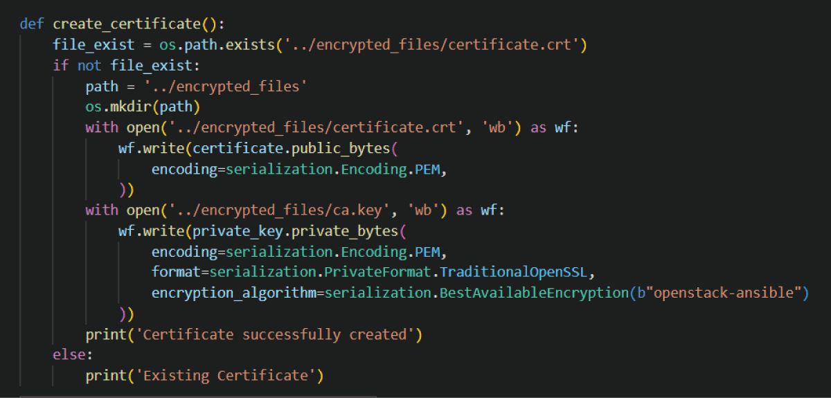 Python code for updating a local certificate for each IoT device.