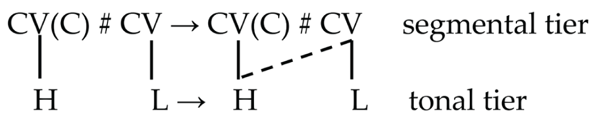 High Tone Spread Rule illustration is represented in both the segmental and tonal tiers.