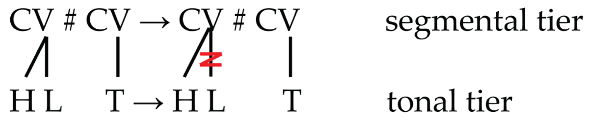 Low Tone Deletion Rule illustration is represented in both the segmental and tonal tiers.