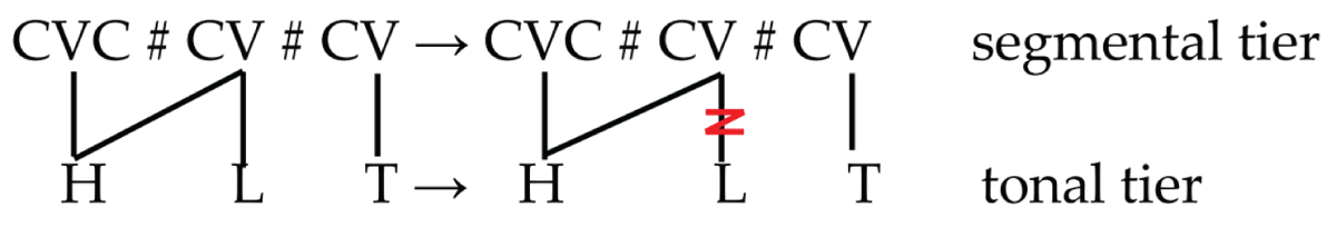 Low Tone Deletion Rule (first expanded) represented in both segmental tier and tonal tier.